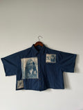 THE LEADASHA Blue CROPPED BUTTON UP
